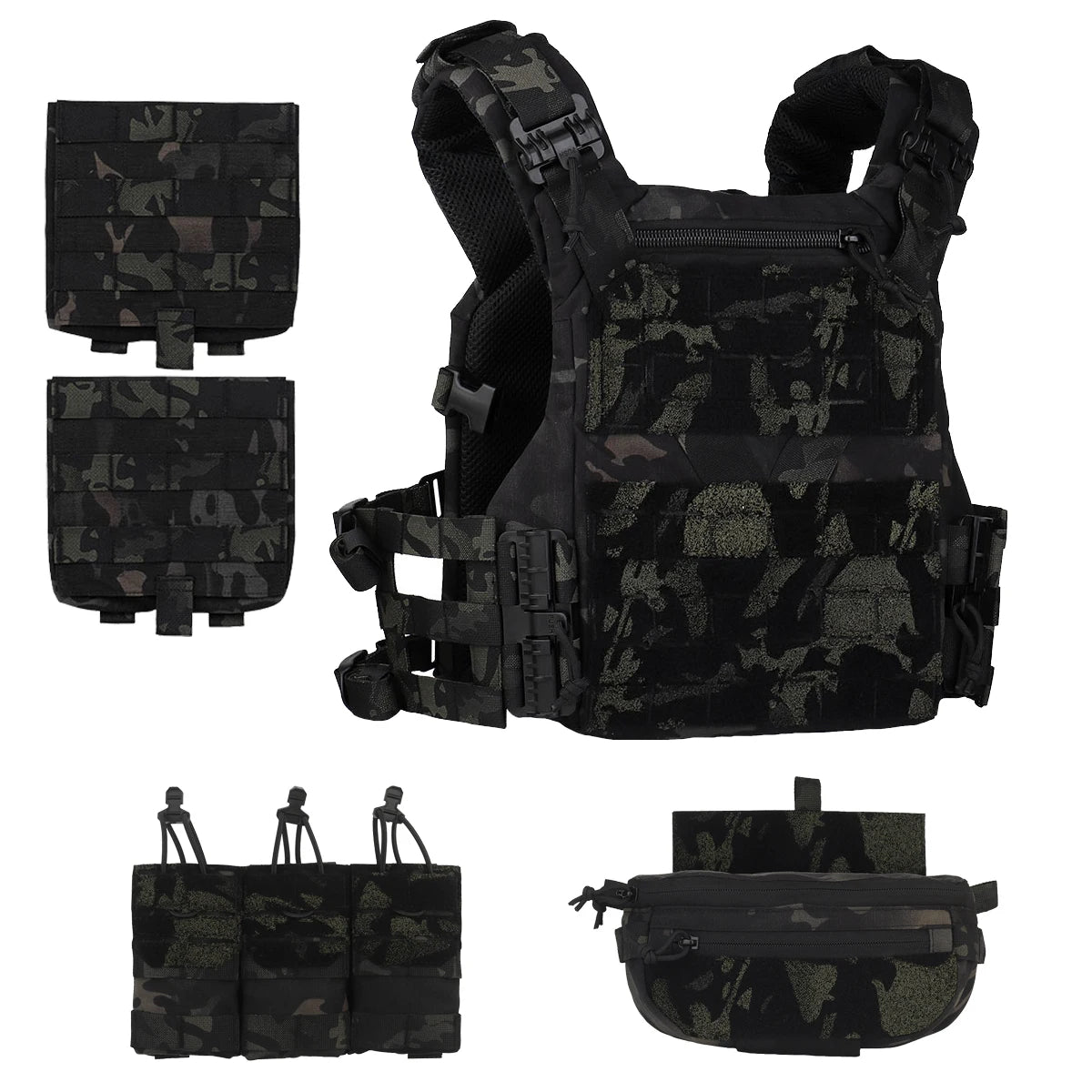 Tactical K19 Plate Carrier Set with Triple Magazine Pouch & Multifunctional Underbelly Pouch, Suitable for Airsoft Paintball CQB