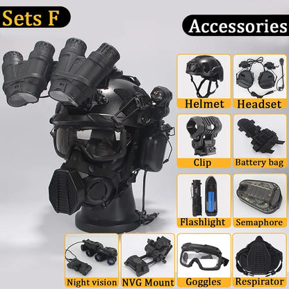 AQ Heavy-Duty Tactical Helmet Set, with Paintball Mask & Telescope Model & Soundproof Headphones, Aluminum Alloy L4G24 NVG Mount