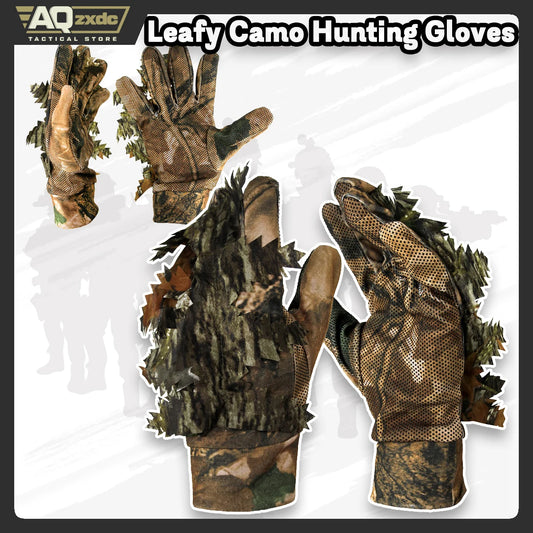 AQzxdc 3D Leafy Camo Hunting Gloves, Anti-Slip Full Finger Woodland Camouflage Tactical Lightweight Gloves for Turkey Hunting
