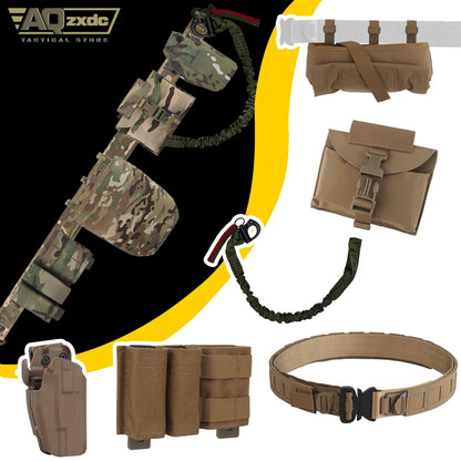 Airsoft Belt Set with PHC Assault Belt, Right Hand Universal Holster, Fast Medical Kit, FAST Mag Bag, PHC recovery Bag, Gun Rope