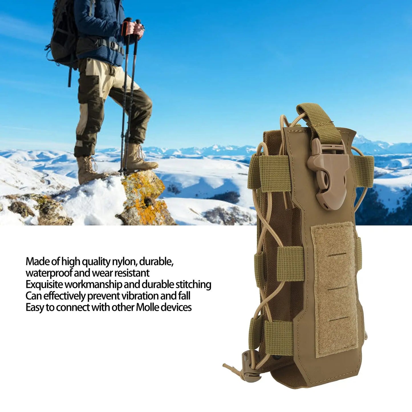 AQzxdc Molle Water Bottle Pouch，Military Molle Water Bottle Holder，Drawstring Open Top & Mesh Bottom Travel Water Kettle
