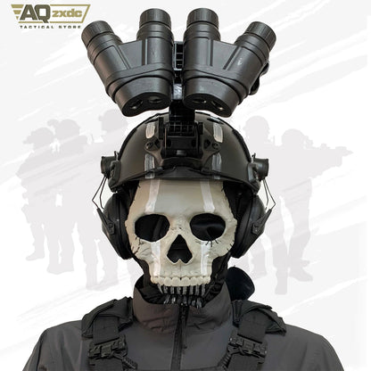 Airsoft Call of Duty 19 Cosplay Night Raid Ghost Helmet Set - Ghost Full face Mask & Includes headphones & Four-eye NVG Model