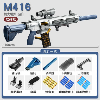 Children's M416 shell throwing soft bullet gun can fire toy gun, boys' outdoor chicken eating submachine gun model