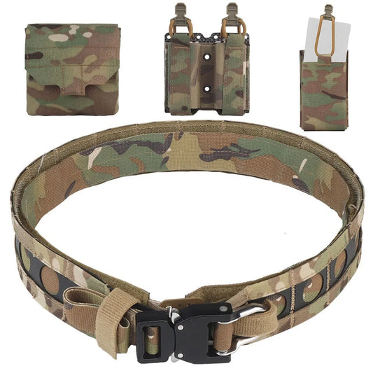 Tactical Belt Set with GP Pouch & 5.56/9mm Pouch, Multicam Adjustable Hunting Belt Set for Airsoft Paintbal
