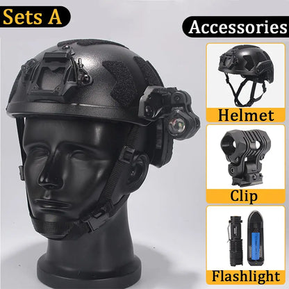 AQ Heavy-Duty Tactical Helmet Set, with Paintball Mask & Telescope Model & Soundproof Headphones, Aluminum Alloy L4G24 NVG Mount