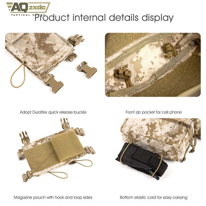 AQzxdc Tactical MK3 MK4 Chest Rig with Radio Pouch Drop Pouch Harness Camouflage General Purpose Modular Airsoft Chest Rig Vest