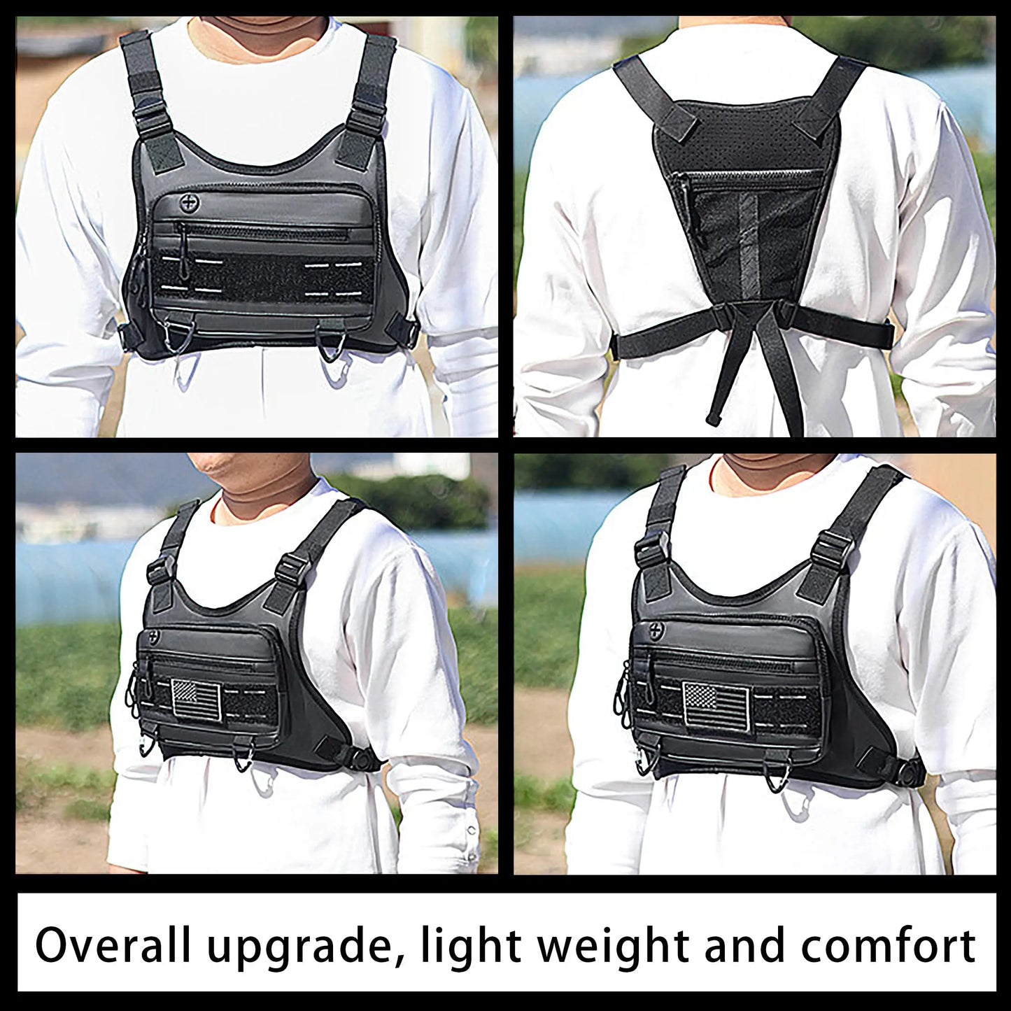 AQzxdc Sports Chest Bag, Adjustable Travel Chest Pack Tactical Breathable Running Vest Pouch for Hiking Hunting Cycling Fishing