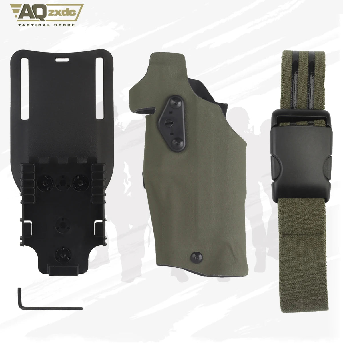 AQzxdc Military Left Hand Quick Holster, Tactical Hand Gun Drop Leg Thigh Pistol Holster  for Airsoft Glock 17 + X300 lamp