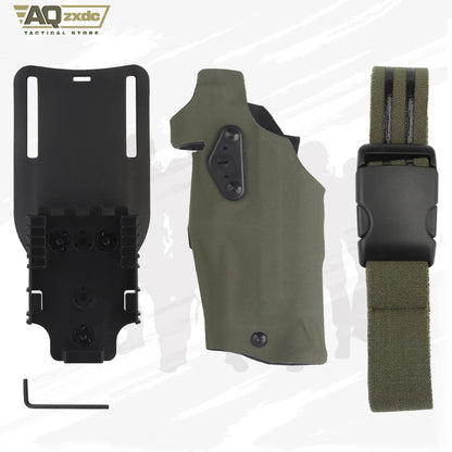 AQzxdc Military Left Hand Quick Holster, Tactical Hand Gun Drop Leg Thigh Pistol Holster  for Airsoft Glock 17 + X300 lamp