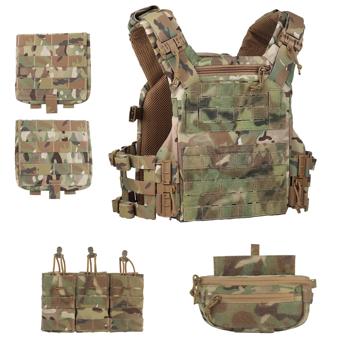 Tactical K19 Plate Carrier Set with Triple Magazine Pouch & Multifunctional Underbelly Pouch, Suitable for Airsoft Paintball CQB