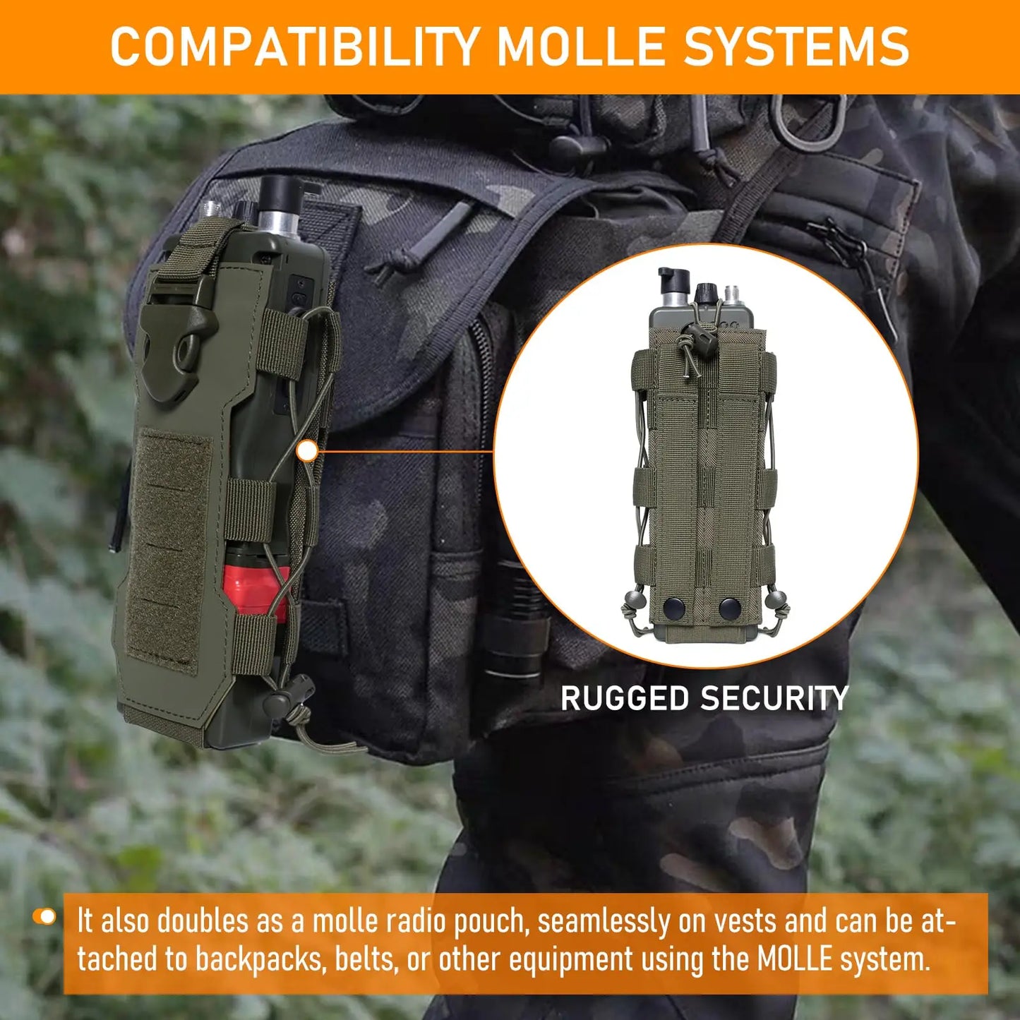 AQzxdc Outdoor Molle Radio Pouch Holder & Molle Adjustable Water Bottle Holder 40 oz, Tactical Bottle Pouch for Backpack Belt