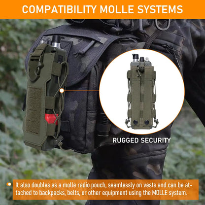 AQzxdc Outdoor Molle Radio Pouch Holder & Molle Adjustable Water Bottle Holder 40 oz, Tactical Bottle Pouch for Backpack Belt