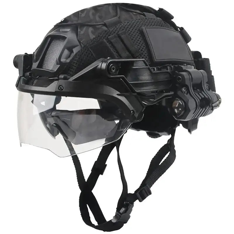 AQzxdc Tactical Flashlight Set Adjustable Helmet Visor with Airsoft Helmet and Helmet Cover for Paintball BBS Gun Shooting Game