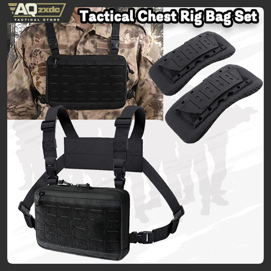 Tactical Chest Rig Bag Set, 2 Pack Shoulder Strap Pad for Vest Carrier, MOLLE Chest Pouch Utility Recon Kit Bag Vest Accessories