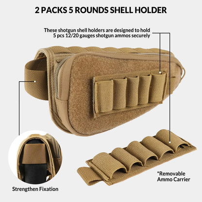 AQzxdc Tactical Gunstock Pouch Buttstock Shotgun Rifle Shell Holder for Cheek Rest Ammo Holder Pouch for Airsoft CS War Game
