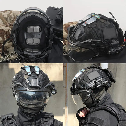 Fast Paintball Helmet, Tactical Protective Sets with Retractable Goggles & Military Flashlights & Signal Lights, for Paintball