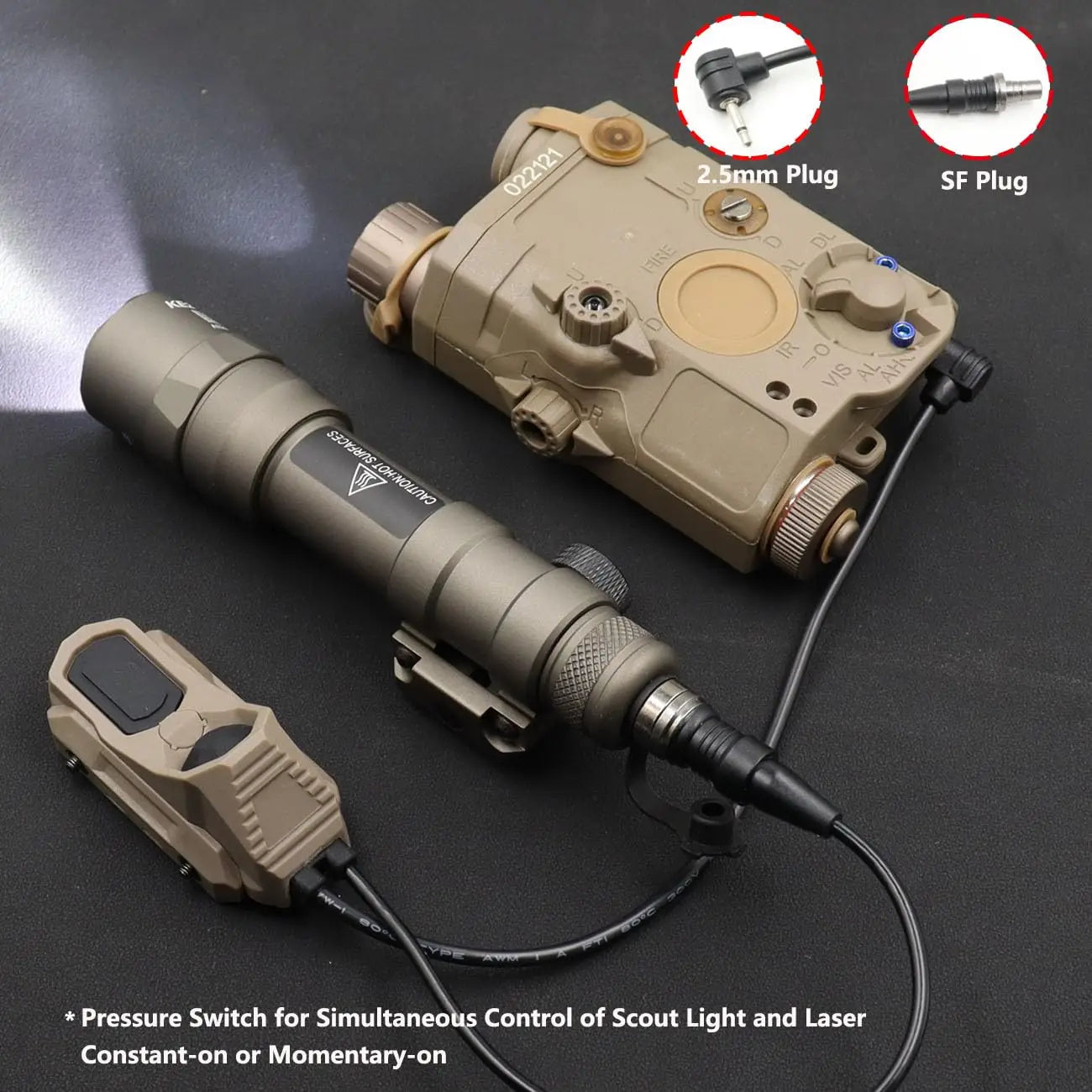Tactical Dual Remote Pressure Switch Compatible with 3.5mm Plug PEQ-15 & DBAL & SF M300/340/M600/640DF Weapon Lights and Lasers