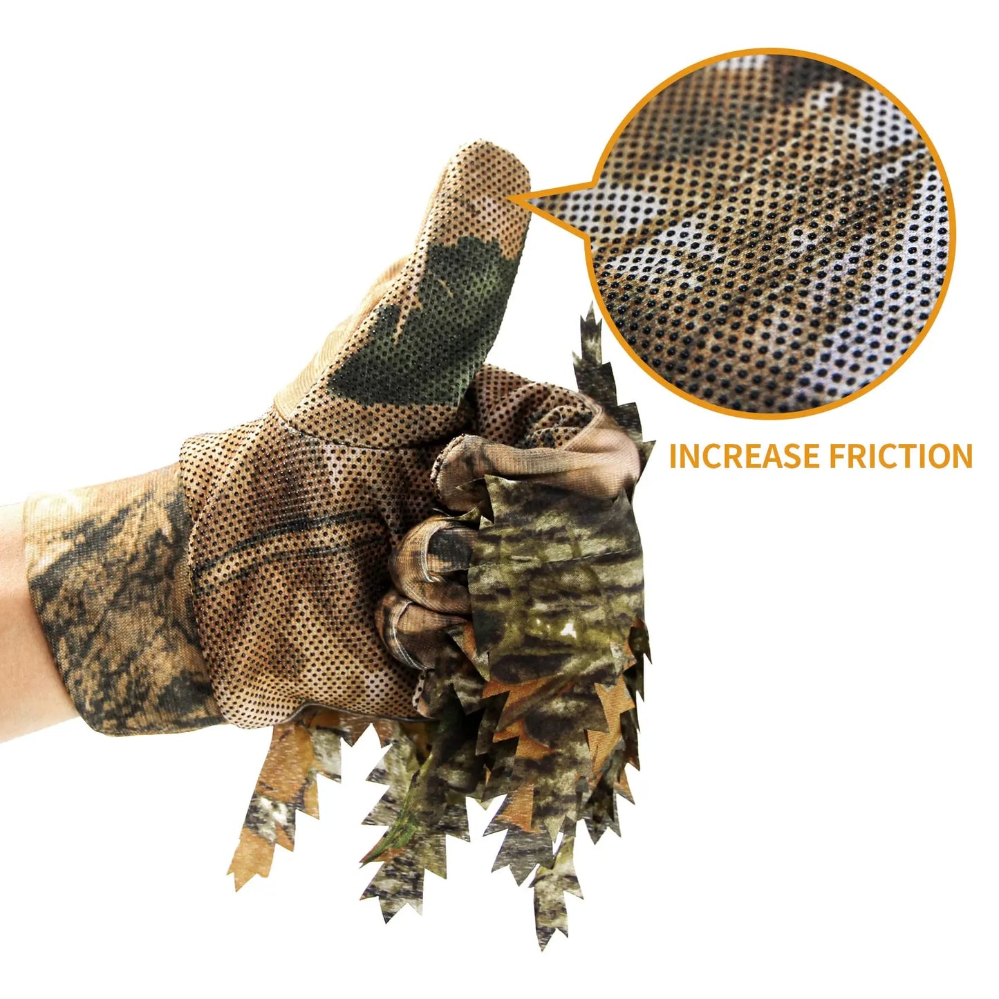 AQzxdc 3D Leafy Camo Hunting Gloves, Anti-Slip Full Finger Woodland Camouflage Tactical Lightweight Gloves for Turkey Hunting