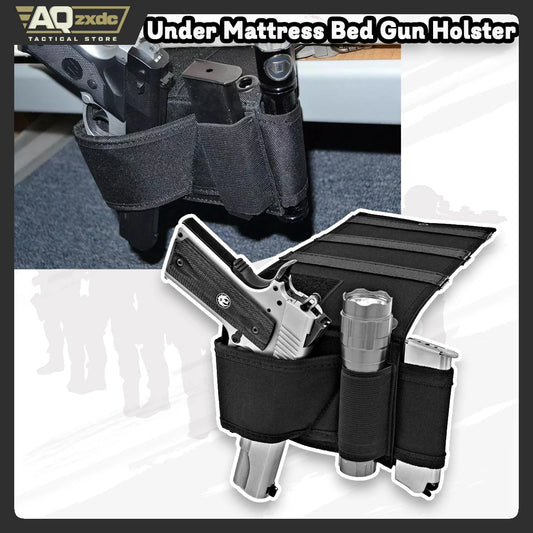 AQzxdc Tactical Under Mattress Bed Handgun Holster with Tactical Flashlight Loop Under Mattress Bed Pistol Holster