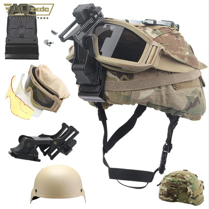 Tactical Protective Gear Set, MICH2000 Helmet with Anti-Fog Goggles Helmet Cover Camouflage Metal Helmet Metal for Kid BBS
