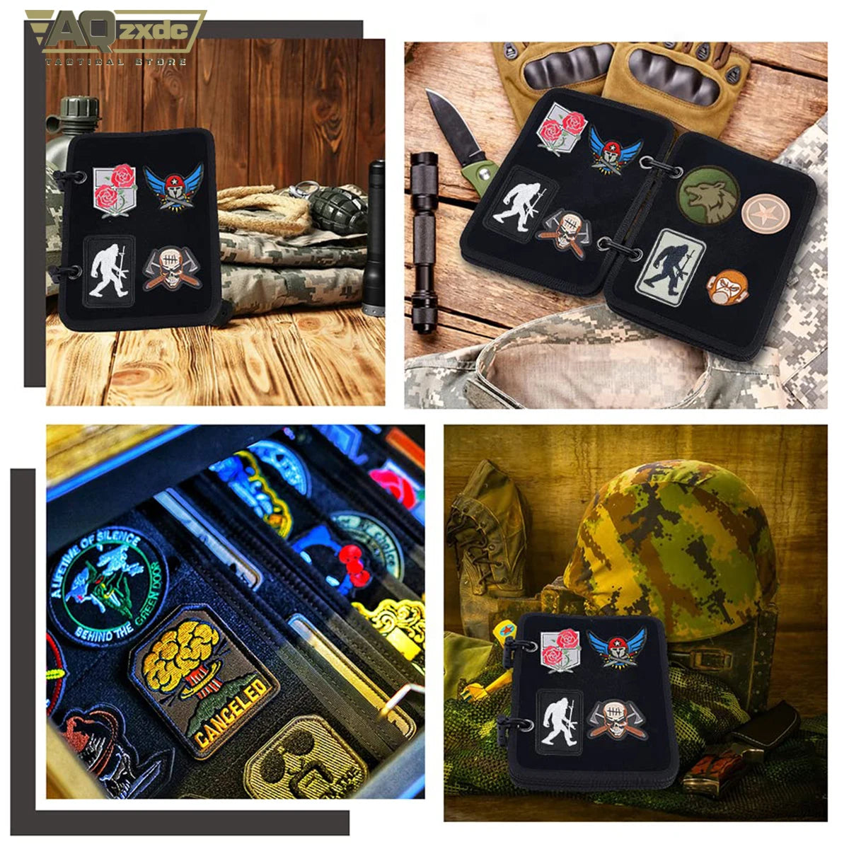 Tactical Patch Booklet Organizer, 5 Pages Black Flip-Page Patch Book Holder with Removable D-Buckles for Militar Morale Emblem