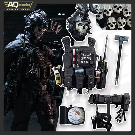 AQzxdc Airsoft Call of Duty 19 Night Raid Ghost Cosplay Full Set of Equipment Ghost Tactical Mask Tactical Vest & Hemlet Set