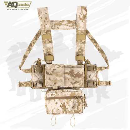 AQzxdc Tactical MK3 MK4 Chest Rig with Radio Pouch Drop Pouch Harness Camouflage General Purpose Modular Airsoft Chest Rig Vest