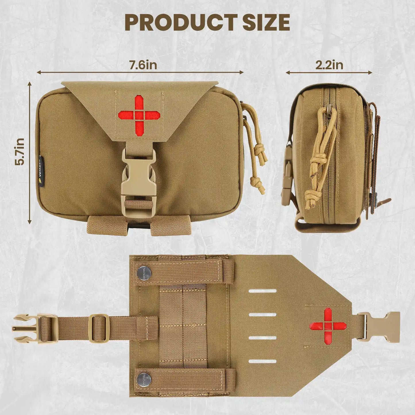 First Aid Pouch for Outdoor Emergency Survival, Rip Away Medical Molle Belt Pouch Handle Bag, Tactical Attachments Trauma Bag