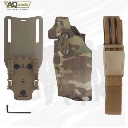 AQzxdc Military Left Hand Quick Holster, Tactical Hand Gun Drop Leg Thigh Pistol Holster  for Airsoft Glock 17 + X300 lamp