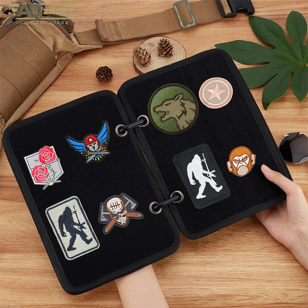 Tactical Patch Booklet Organizer, 5 Pages Black Flip-Page Patch Book Holder with Removable D-Buckles for Militar Morale Emblem