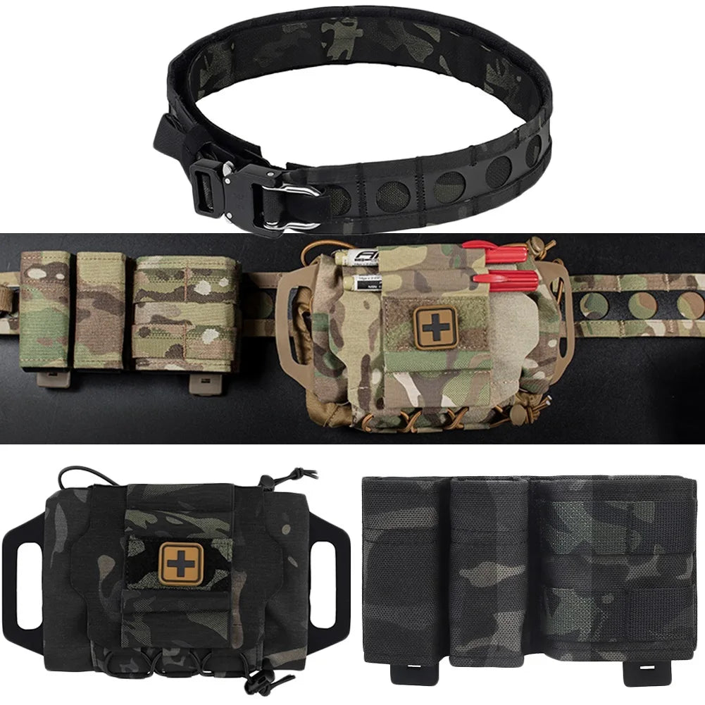 AQzxdc Tactical Belt Set, with Open Top 5.56/9mm Pouch & Rapid Deployment IFAK Medical Pouch, for Airsoft Paintball Hunting
