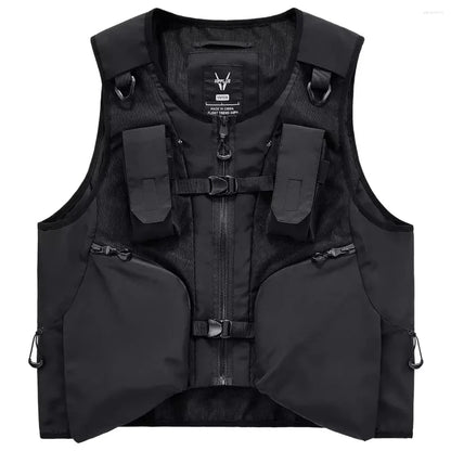 AQzxdc Tactical Function Sleeveless Cargo Jackets Y2K Mens Clothing High Street Multi-pocket Techwear Vest Chaleco Chaquetas