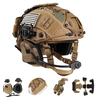 AQzxdc Tactical Helmet with Headset,4in1 Upgraded Adjustable with Helmet Cover for Airsoft Cosplay Military Gear War game