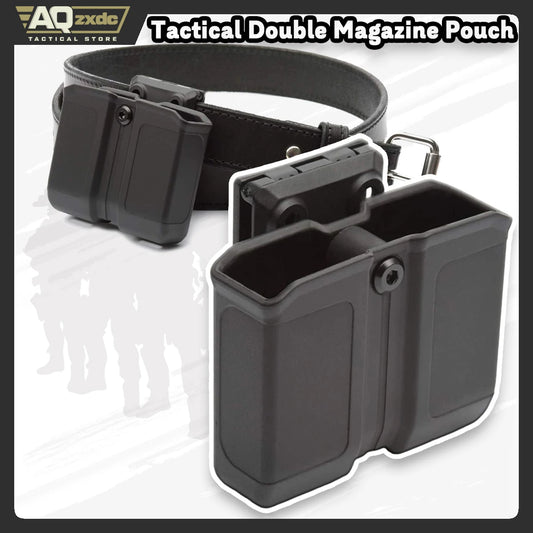 AQzxdc Universal Double Magazine Pouch, OWB 9mm .40 Double Stack Mag Holder Dual Stack Adjustable Retention Pistol Mags Holster