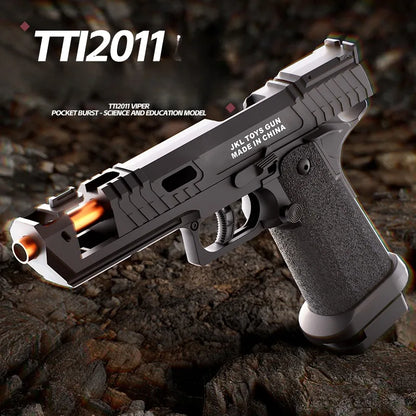 Black Gun TTI Pistol Mechanical Continuous Fire Shell Ejection Empty Hanging Soft Bullet Blaster Toy Gun Gift