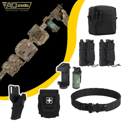 Tactical Assault Belt Set with PHC Belt & G17 ALS Quick Release Holster & Mag Bag & Medical Bag & GP Bag & M18 Grenade Model