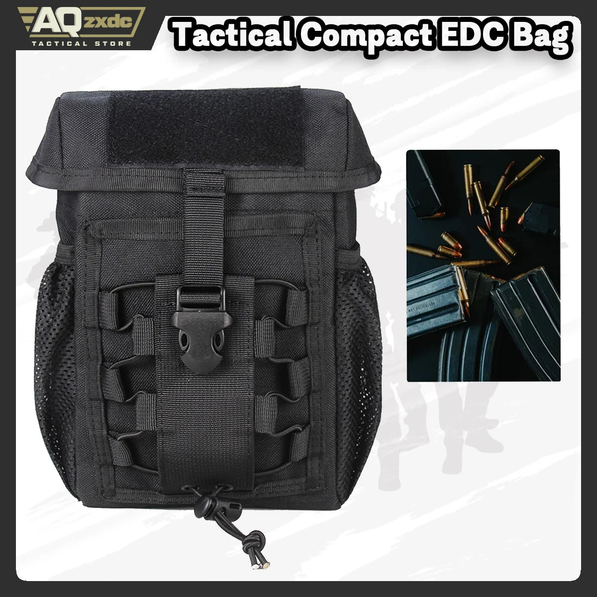 AQzxdc Tactical Compact EDC Bag with Phone & Water Bottle Holder - Multifunctional Molle Pouches for Tools and Sundries