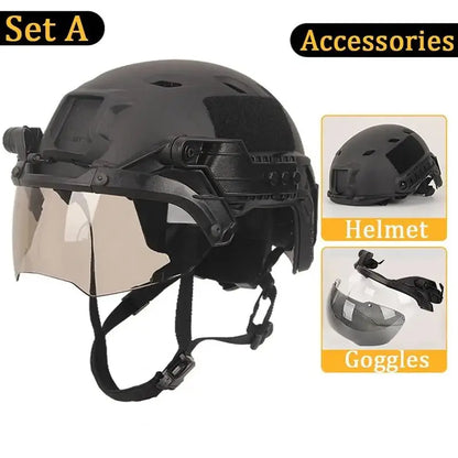 AQzxdc Tactical Flashlight Set Adjustable Helmet Visor with Airsoft Helmet and Helmet Cover for Paintball BBS Gun Shooting Game