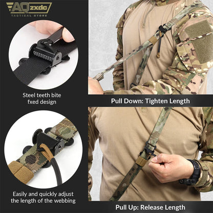 AQzxdc Tactical Accessories Sling Double Metal Hooks Quick Adjustable 2 Point Nylon Tactical Rope Sling for Airsoft CS War Game