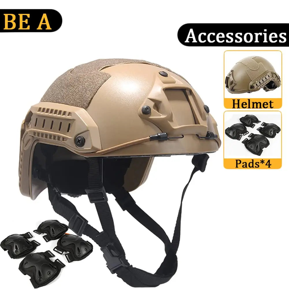 FAST Helmet, with Goggles, Flashlight, Flashing Lights, NVG Imitations, Knee and Elbow Pads, for Outdoor Games Airsoft Paintball