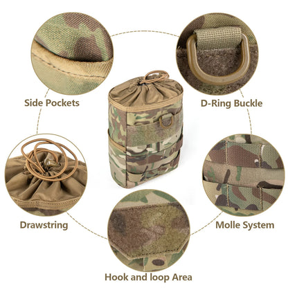 AQzxdc Outdoor Tactical Mushroom Bag with Roll Drawstring Soft Bag Self-unloading Magazine Bag Foldable for Airsoft CS War Game