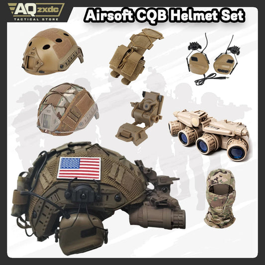Tactical Assault Helmet Set with Fast Helmet Cloth & Noise Cancelling Earphones & NVG Model & G24 Bracket for Airsoft Paintball