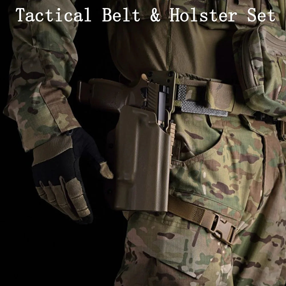 Tactical Battle Belt with 9/5.56mm Mag Pouch, P320 Holster, Ifak Medical Pouch Tactical Utility Duty Molle Belt Airsoft Belt Set