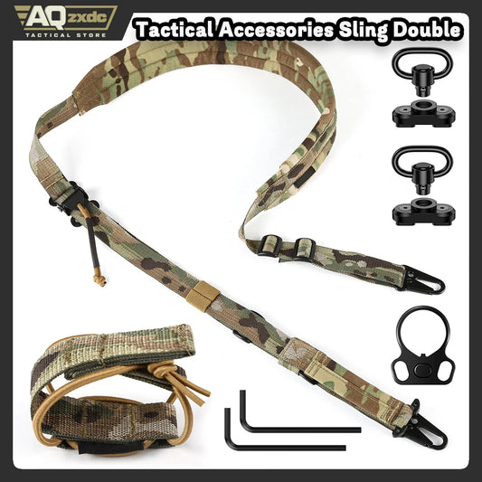 AQzxdc Tactical Accessories Sling Double Metal Hooks Quick Adjustable 2 Point Nylon Tactical Rope Sling for Airsoft CS War Game