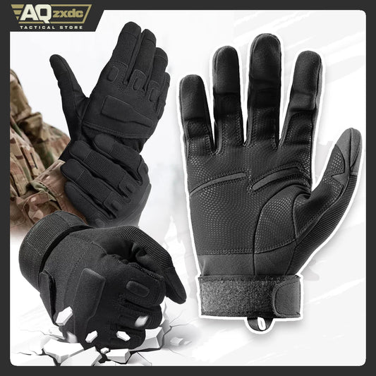 AQzxdc Tactical Assault Training Gloves Airsoft Full Finger Gloves with Glove Buckle & Knuckle Protection for Riding, Hunting