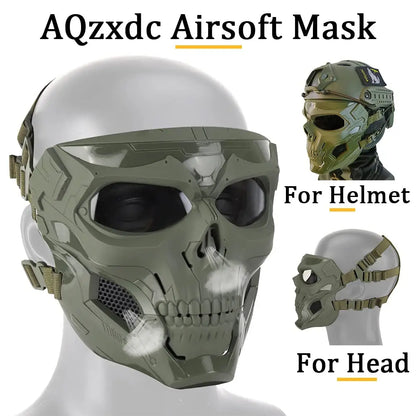 FAST Airsoft Helmet, with Full-Face Skull Paintball Mask, Steel Mesh Earmuffs, Flashlight, for Outdoor Shooting, Hunting, Games