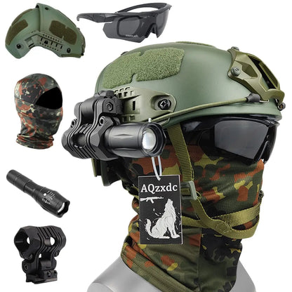 Military AF Replica Helmet, With Tactical Noise Cancelling Headset, Flashlight, Goggles, Flashing Lights, Balaclava