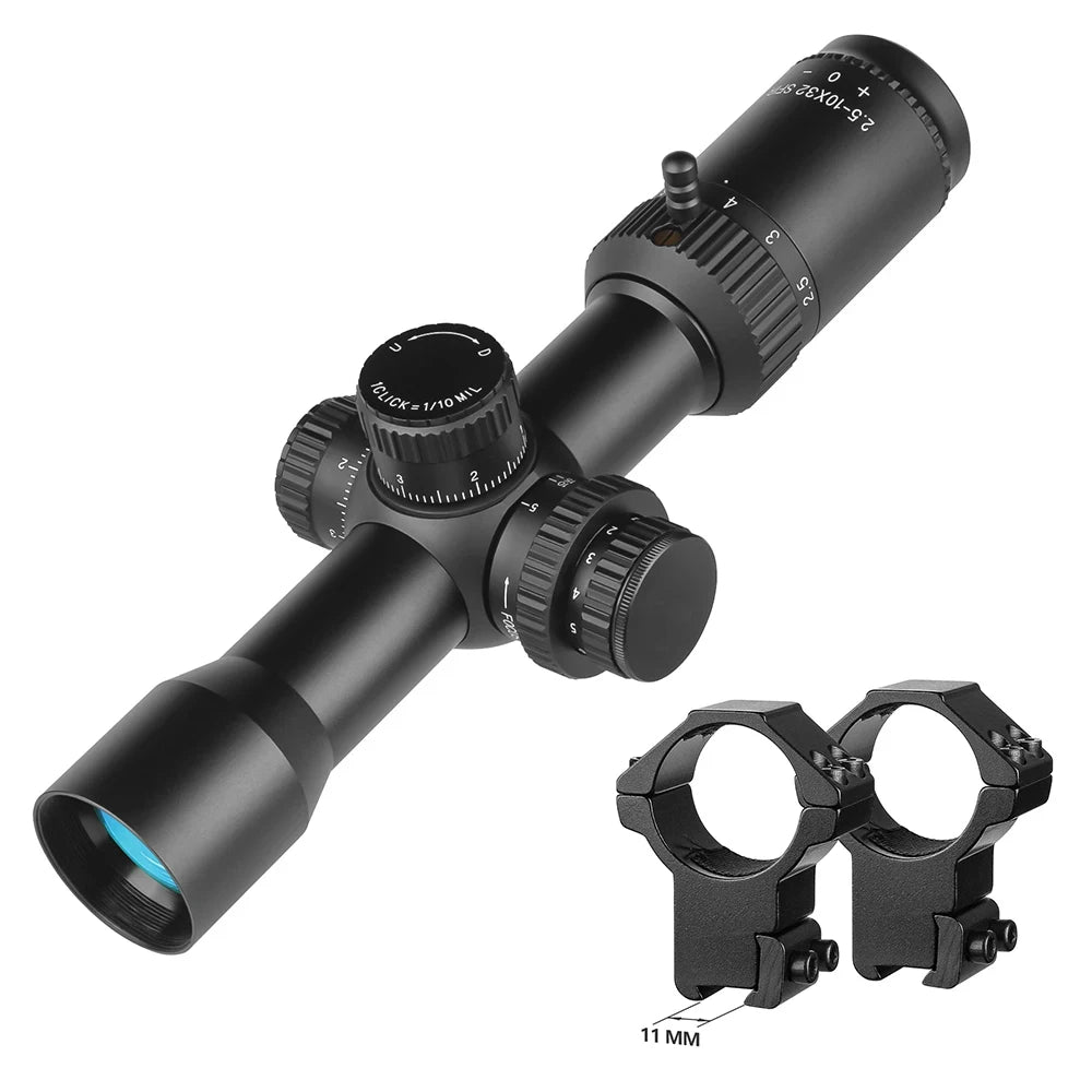 2.5-10X32 IR SF Compact Scope LPVO FMC  1/10 MIL Tactical Hunting Riflescope Lock Reset Sight Side Focus Illumina