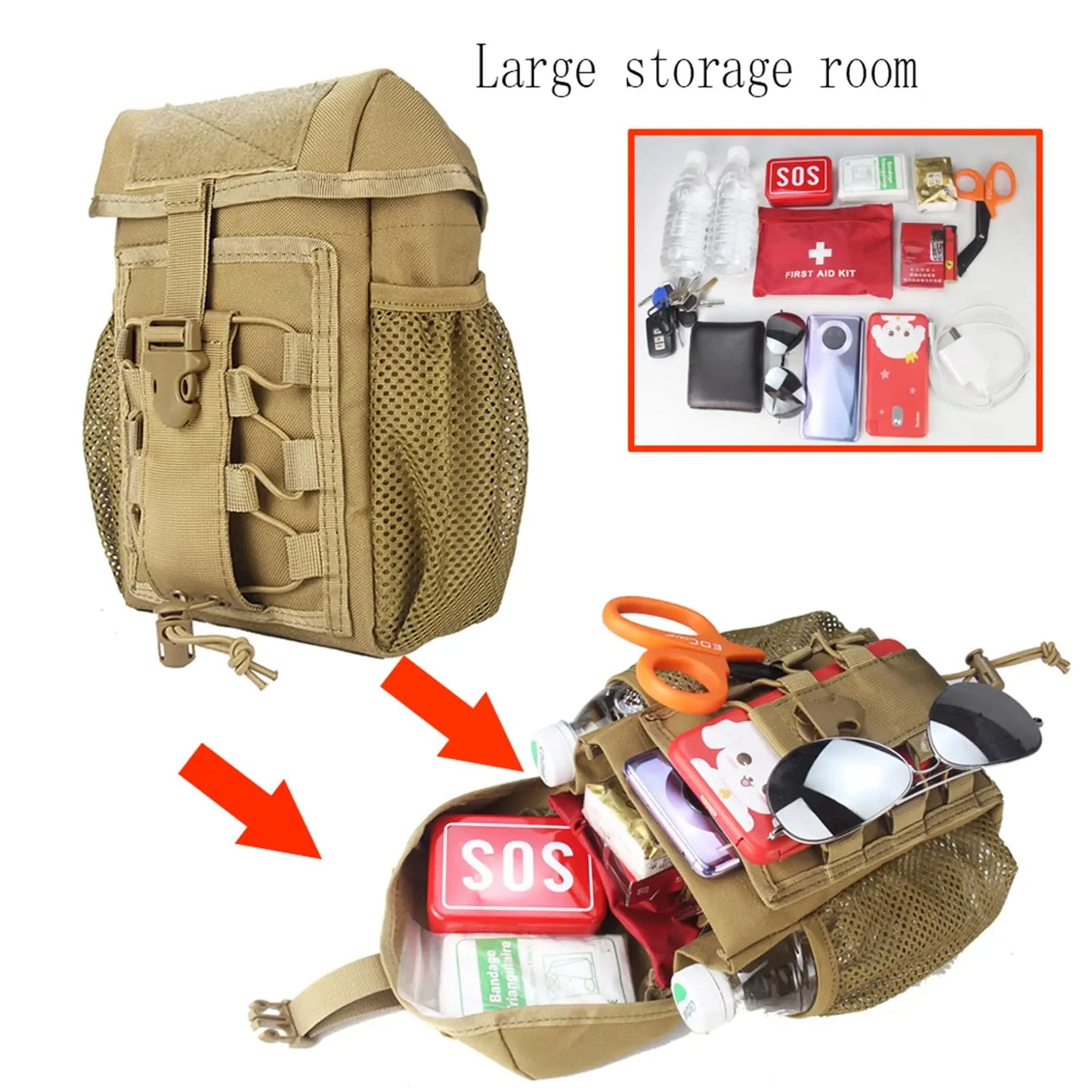 AQzxdc Tactical Compact EDC Bag with Phone & Water Bottle Holder - Multifunctional Molle Pouches for Tools and Sundries