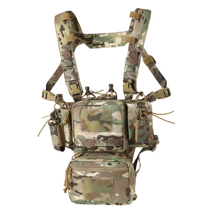 AQzxdc Tactical Chest Rig, Adjustable & Detachable Molle Micro Chest Rigs, with 5.56/7.62 Magazine Pouch, Pistol Pouch for CS